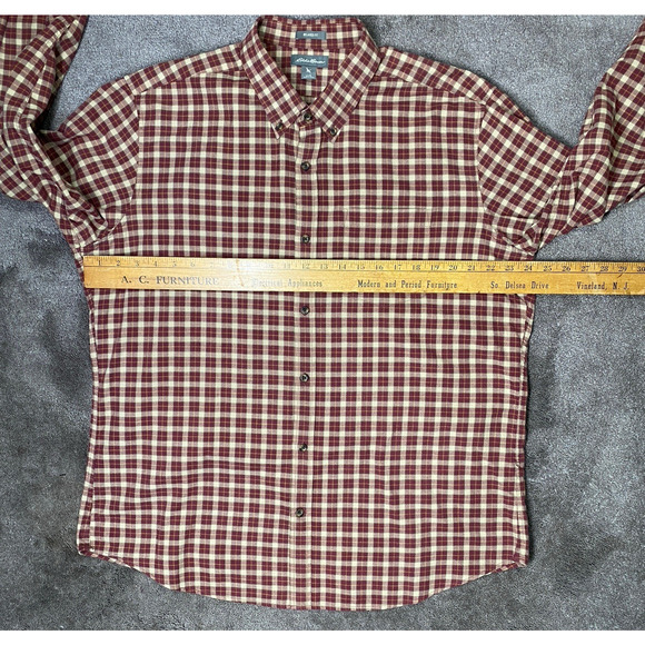Eddie Bauer Relaxed Fit Mens Large Burgundy Grey Yellow Plaid Long Sleeve Shirt - Picture 5 of 12